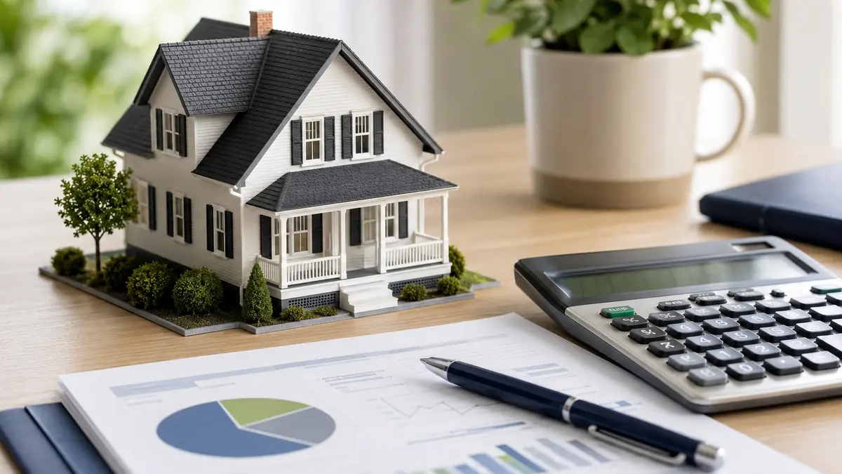 House model and calculator representing a home equity estimate