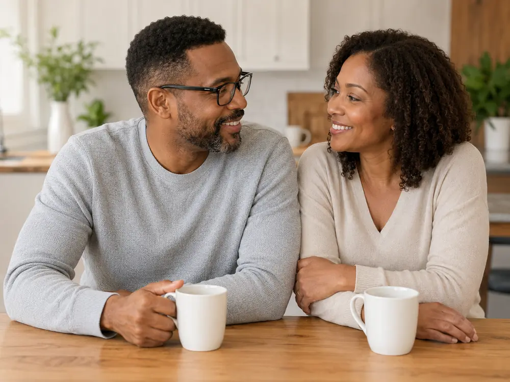 Black homeowners discussing Chapter 13 refinancing options at their kitchen table